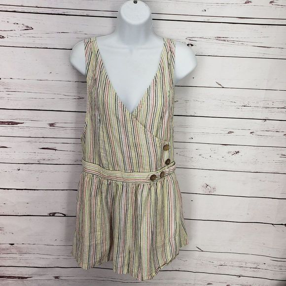 Vintage Havana‎ Multi Color Stripe Romper Linen Overall Shorts Large - Picture 15 of 15